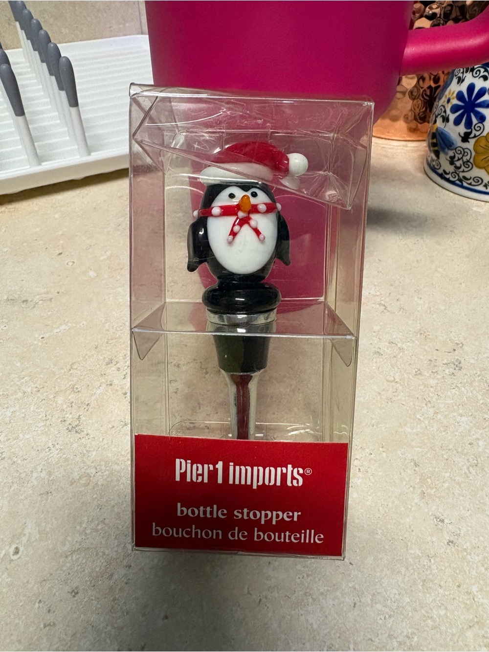 Pier 1 Penguin Bottle Stopper - Black, White & Red